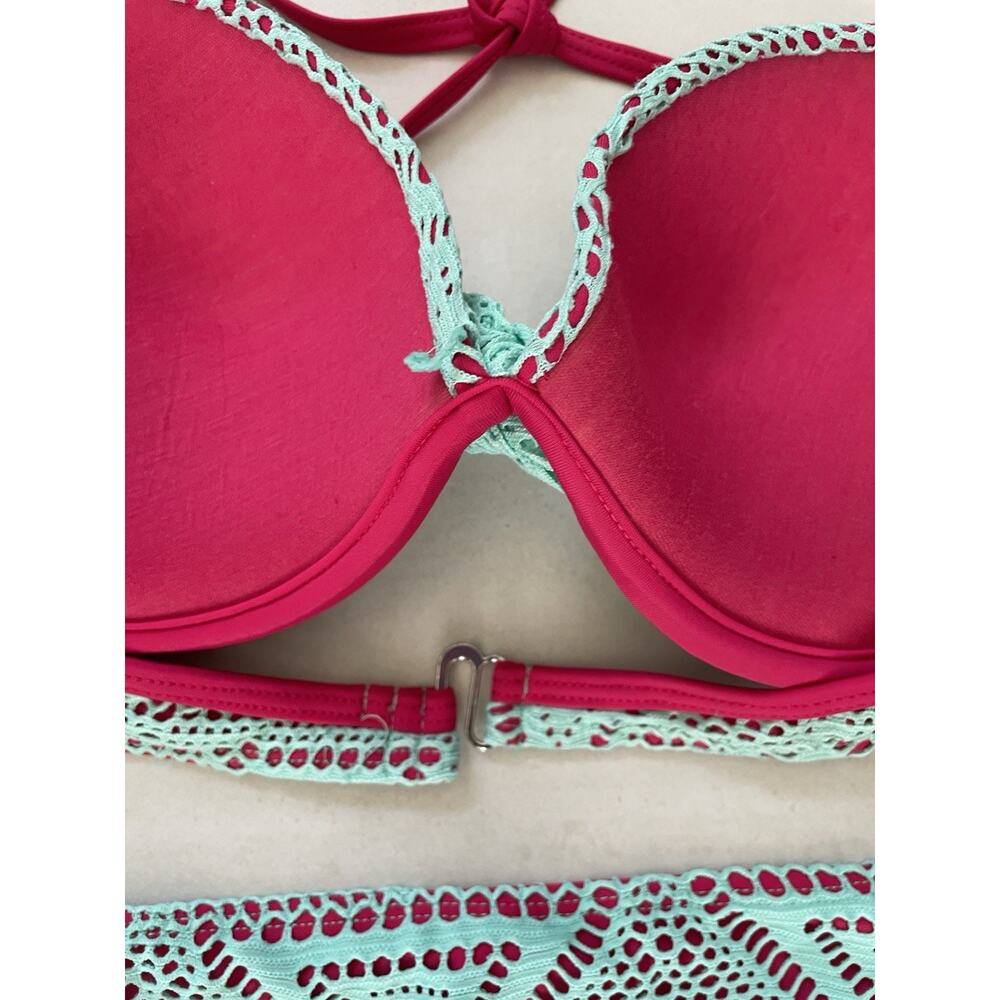 Apollo Swim Bikini Swimsuit Color Block Mesh Plunge Swimwear - Picture 7 of 11